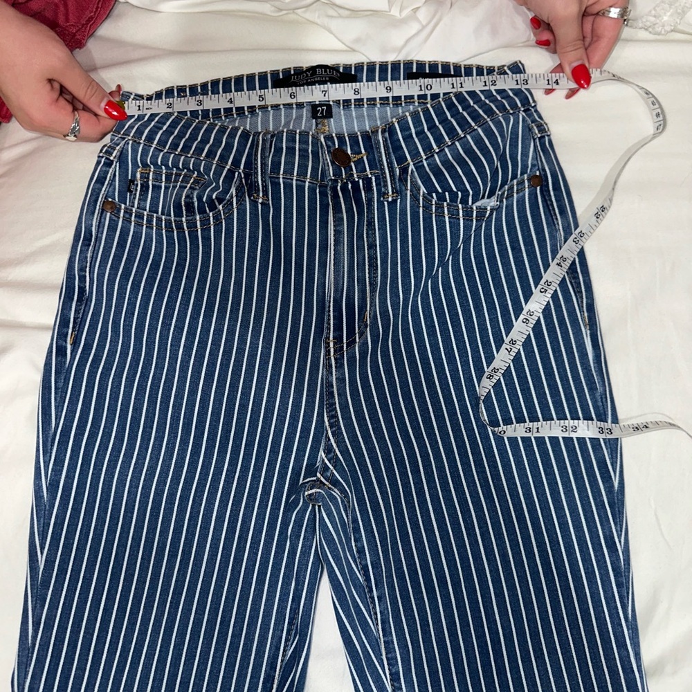 Judy Blue Navy and White Striped Flare Pants - Picture 5 of 6